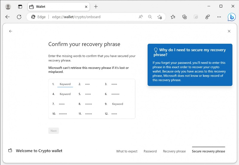 Microsoft интегрировала криптовалютный кошелёк в браузер Edge