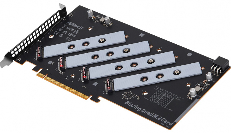 ASRock представила карту расширения Blazing Quad M.2 Card для четырёх NVMe-накопителей PCIe 5.0