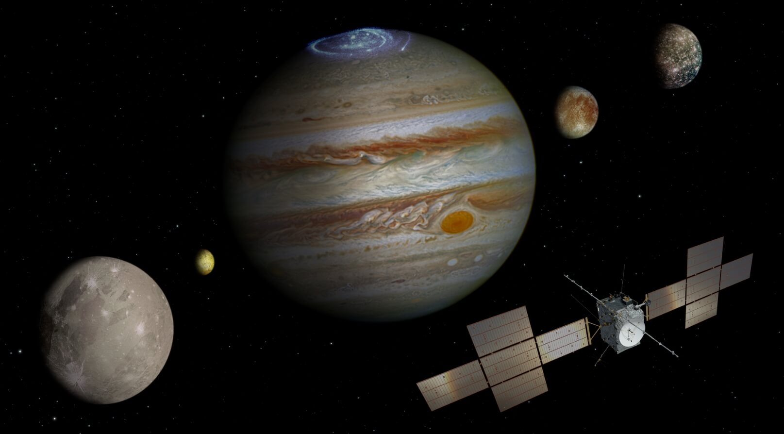 В космос запустили аппарат JUICE для поиска жизни на спутниках Юпитера. Межпланетная станция Jupiter Icy Moons Explorer (JUICE) займется поиском жизни на спутниках Юпитера. Фото.