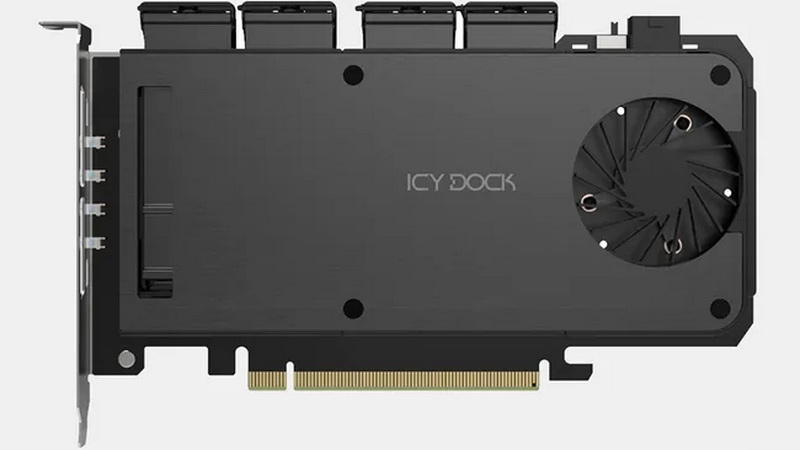 Icy Dock представила адаптер, который превратит слот PCIe 5.0 x16 в четыре разъёма M.2 для быстрых SSD